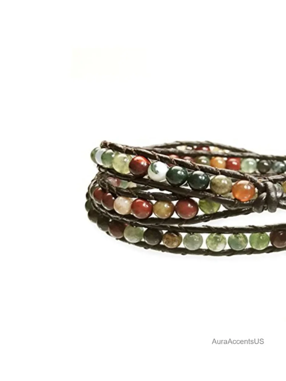Genuine Leather Agate Stone Wrap Bracelet Adjustable Stainless Steel Closure 23